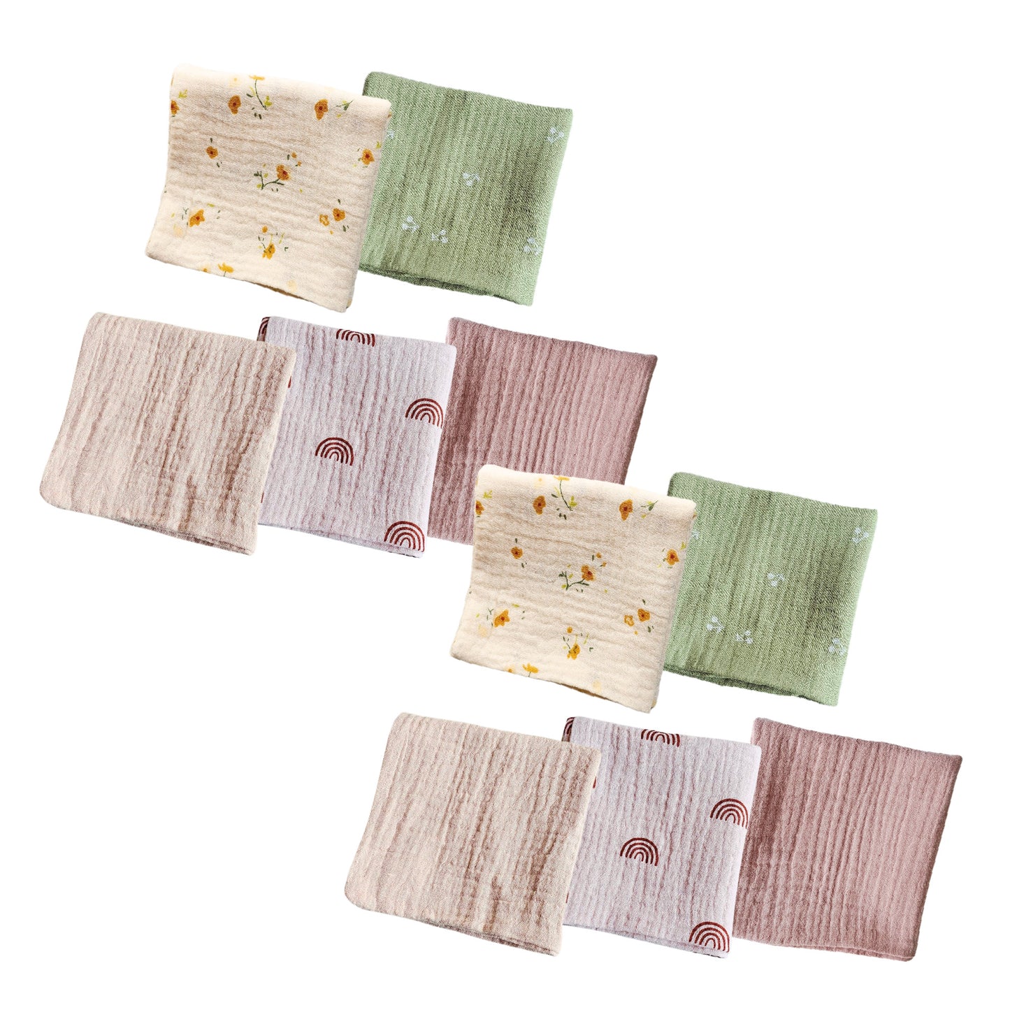 Berpy 4重ガーゼ ハンカチ ベビー タオル 赤ちゃん 新生児 キッズ 4層ガーゼ セット 新生児 0歳 1歳 可愛いニュアンスカラー Berpy バーピー 5枚 10枚セット