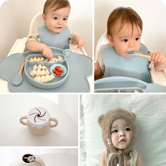 シリコン食器セット プレート シリコンマグ スナックカップ スプーン フォーク ストラップ 出産祝い 男の子 女の子 赤ちゃん ベビー 離乳食 ひっくり返し防止 こぼれにくい bp-2set