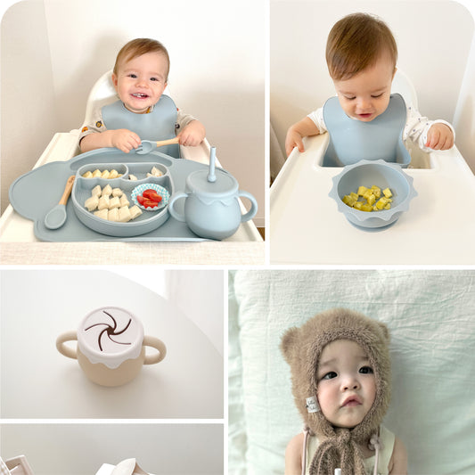 ベビー食器セット 7点セット ひっくり返らない ストローマグ お食事 プレート ランチョンマット お食事エプロン スタイ 離乳食 ディッシュ セット ボウル スナックカップ Berpy スプーン フォーク ギフト プレゼント bp-8set
