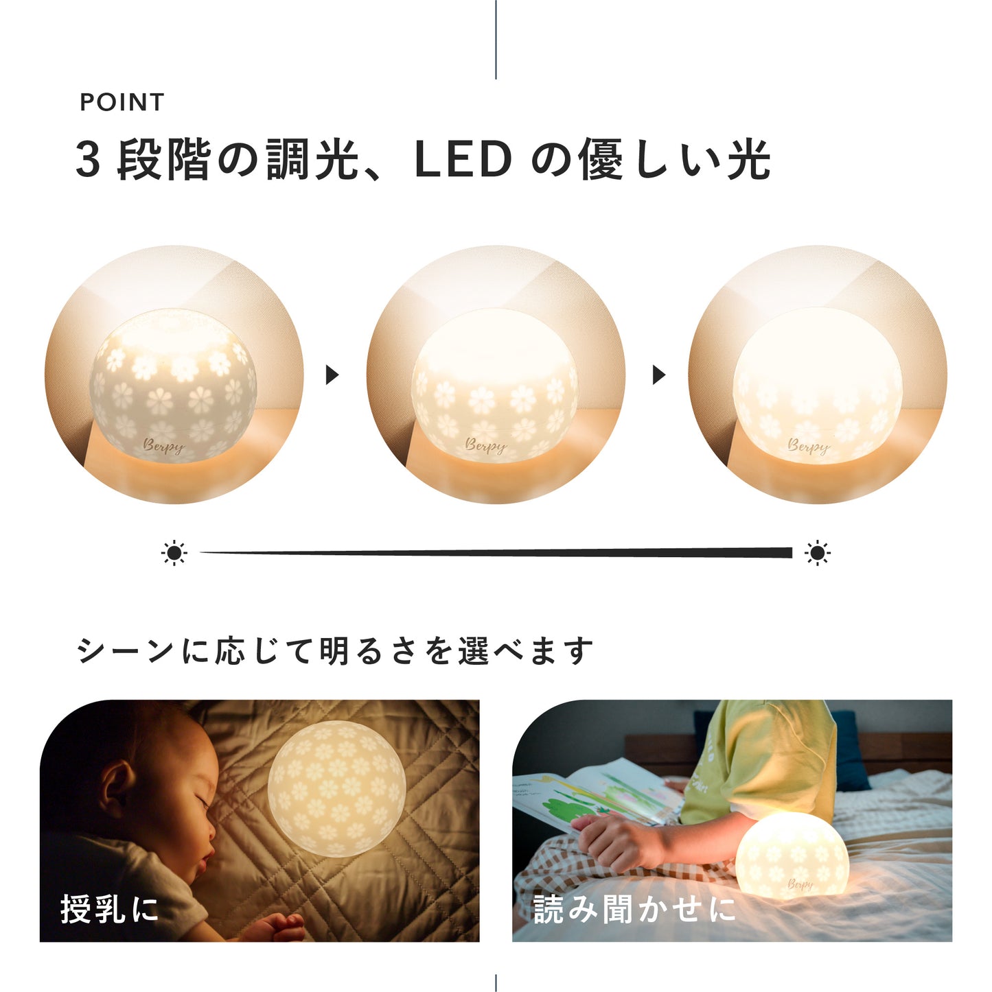 クッカライト｜ポンと叩いて3段階調光、夜の授乳に便利なコードレスライト