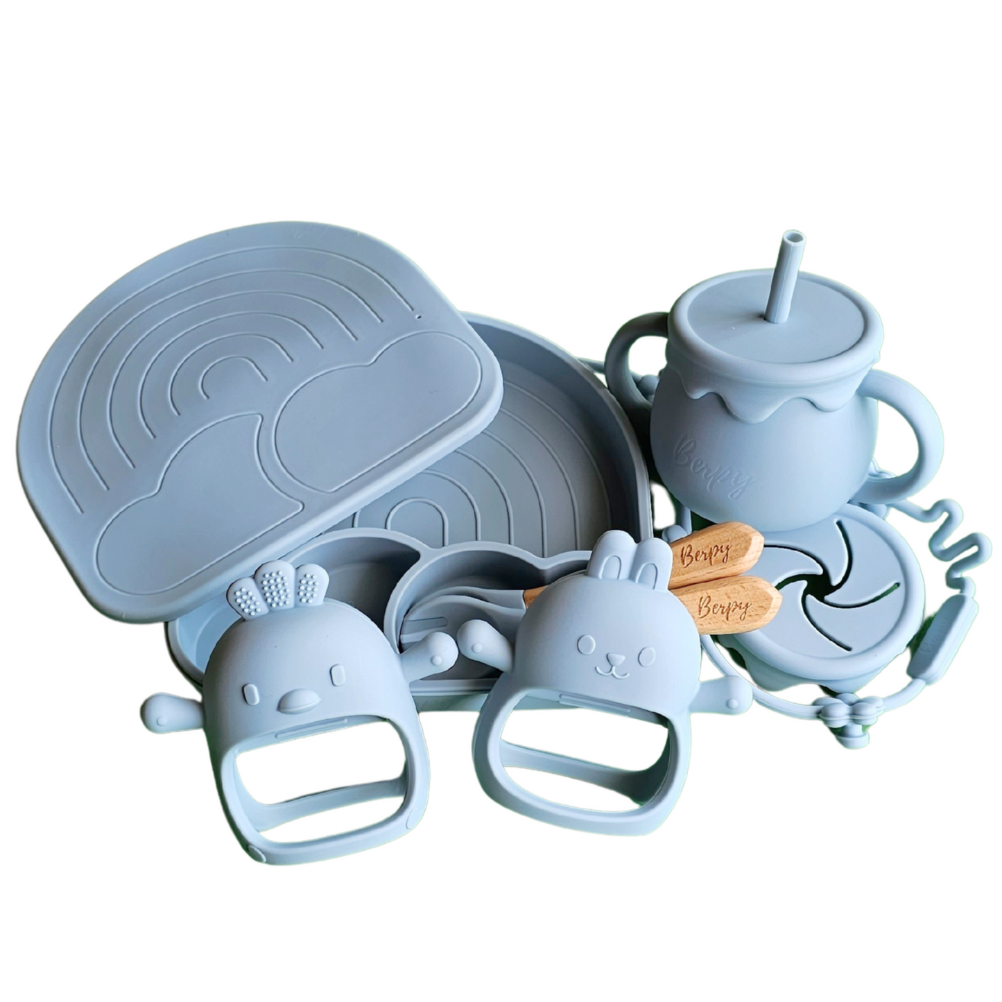 出産祝い ギフトセット シリコン お天気プレート 歯がため シリコンカップ スナックカップ スプーン フォーク ギフトボックス bp-1set