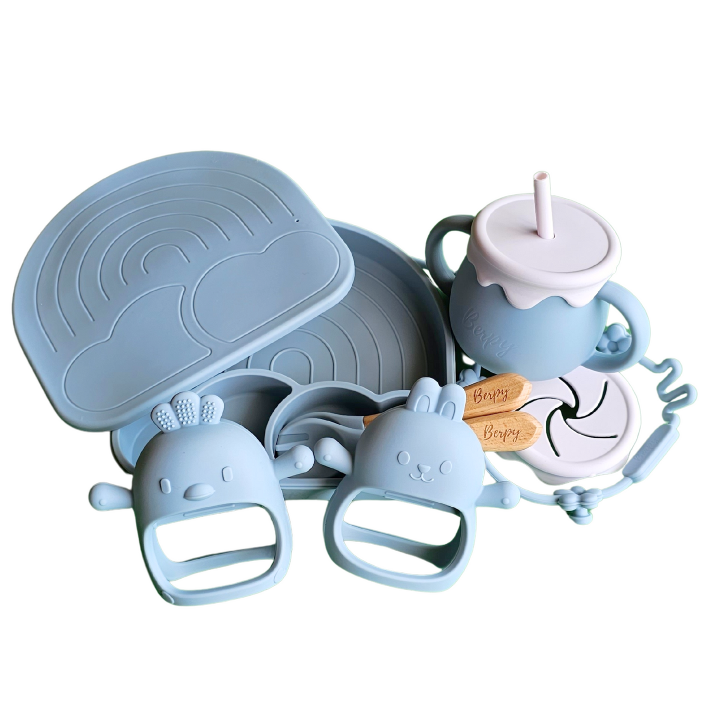 出産祝い ギフトセット シリコン お天気プレート 歯がため シリコンカップ スナックカップ スプーン フォーク ギフトボックス bp-1set